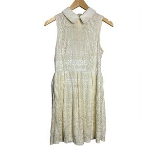 Yumi Cream Sleeveless Collared Fit & Flare Lace Dress, size 6/8